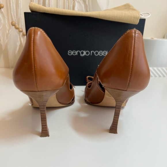 Sergio Rossi Tan Leather Pointed Toe High Wooden Stiletto Heels - Picture 11 of 15